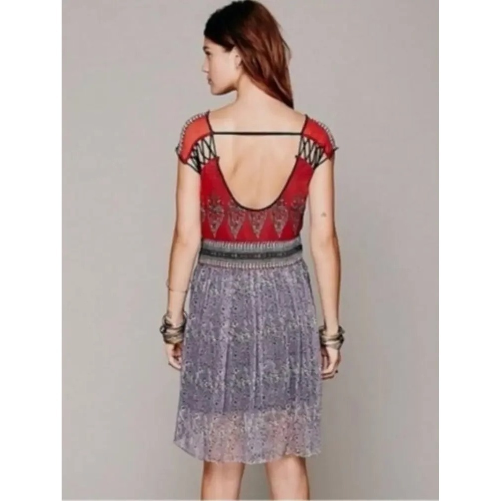 Free People Flaming Hearts mini dress women S/P red purple mixed print boho - Picture 2 of 10